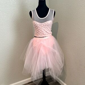 Pink Tulle Skirt Set with Floral Lace Bodice
